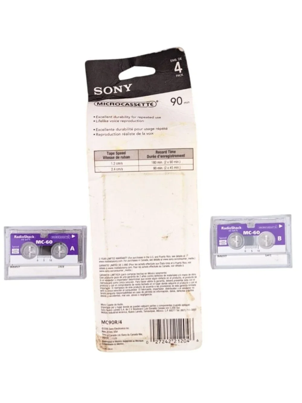 Sony Microcassette MC-90 90-Minute 3 Pack & 2 RadioShack MC-60 Microcassettes